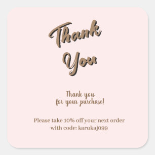 Elegant script thank you blush pink gift card square sticker