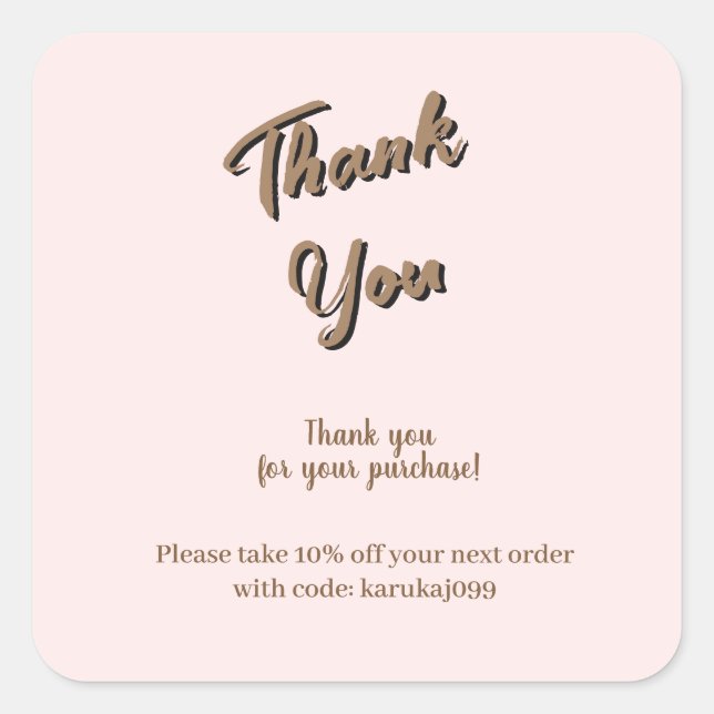 Elegant script  thank you blush pink gift card square sticker (Front)