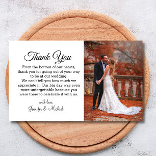 elegant script thank you fall wedding photo card