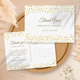 Elegant Script Thank You Gold Love Hearts Confetti Postcard