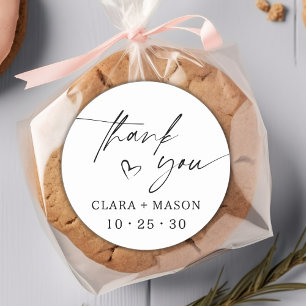 Elegant Script Thank You Heart Wedding Favour Classic Round Sticker