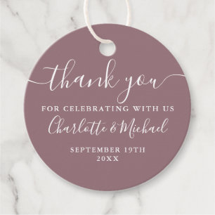 Elegant Script Thank You Mauve Wedding Favour Tags