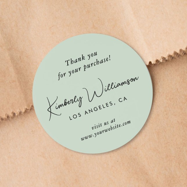 Elegant Script Thank You Sage Green Classic Round Sticker (Creator Uploaded)