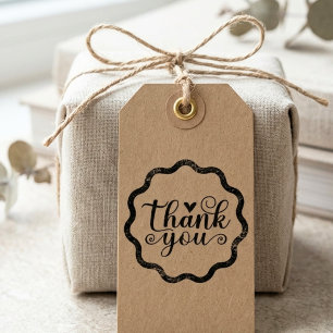 Elegant Script Thank You Scalloped Border Rubber Stamp