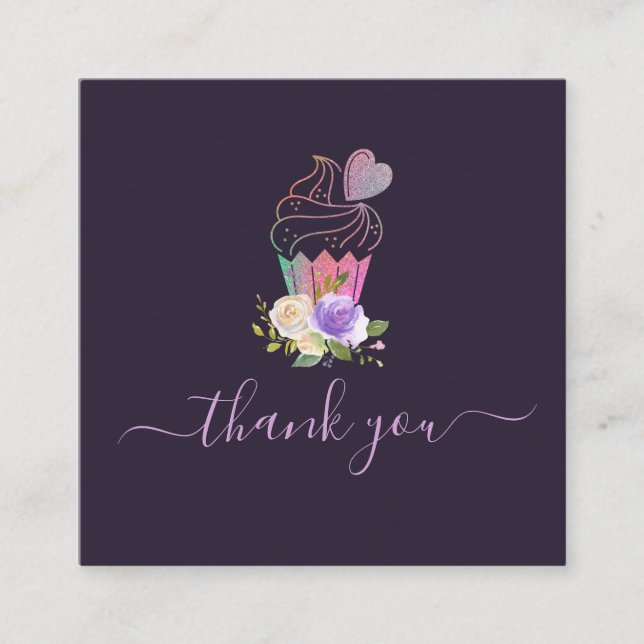 Elegant script thank you square business card (Front)