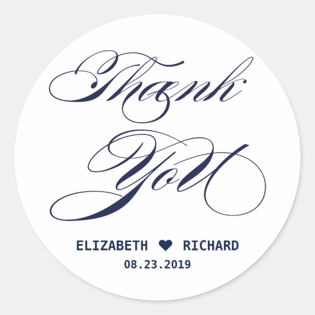 Elegant Script Thank You Wedding Custom Classic Round Sticker (Front)