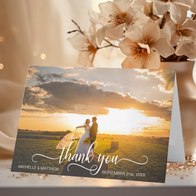 Elegant Script THANK YOU wedding note card | PHOTO (Elegant Script THANK YOU wedding note card  PHOTO)