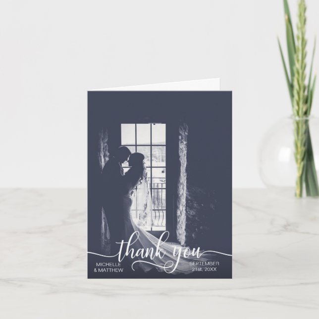 Elegant Script THANK YOU wedding note card | PHOTO (Front)
