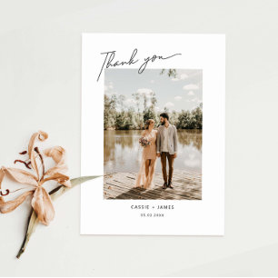 Elegant Script Thank you Wedding Photo Card