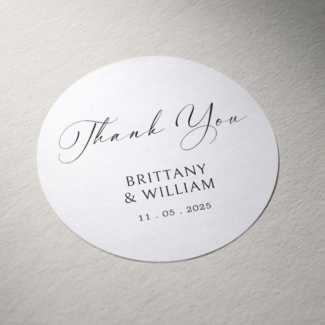 Elegant Script Thank You Wedding Stickers (Elegant Black Script Thank You Wedding Stickers)