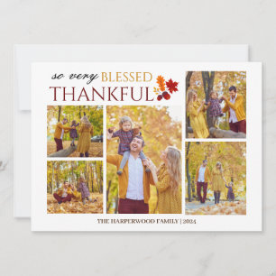 Elegant Script thanksgiving family photo Collage Holiday Card