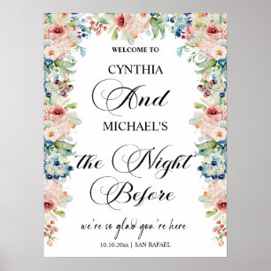 Elegant Script 'the Night Before' Wedding Floral Poster