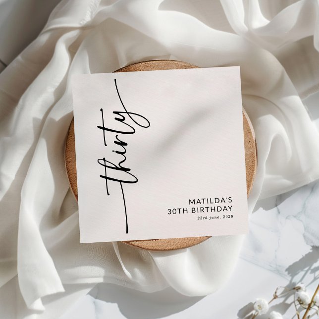 Elegant Script Thirty 30th Birthday Napkin (Creator Uploaded)