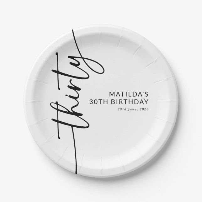 Elegant Script Thirty 30th Birthday Paper Plate (Front)