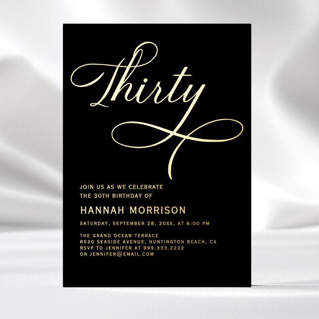 Elegant Script Thirty Black Gold 30th Birthday (Creator Uploaded)