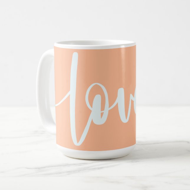 Elegant script topography light orange peachy LOVE Coffee Mug (Front Left)