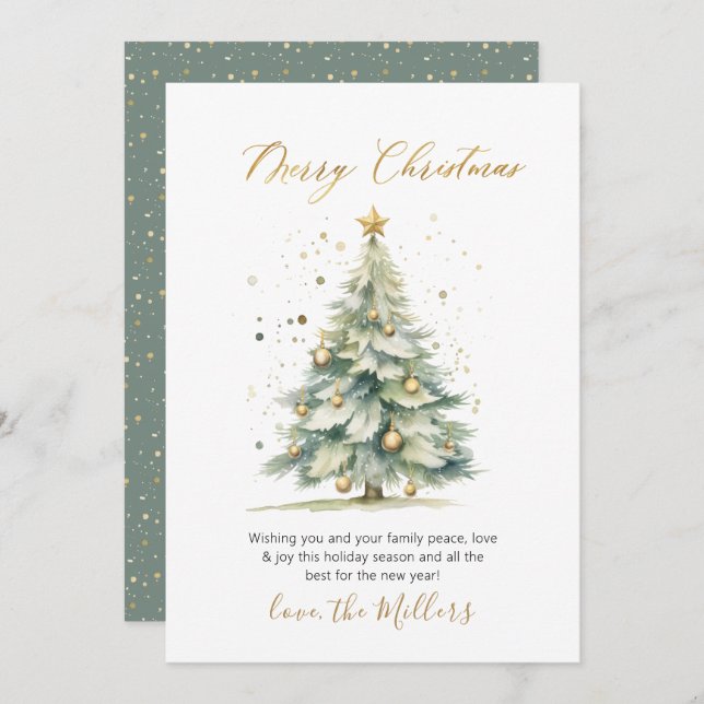 Elegant Script Tree Non Photo Christmas  Holiday Card (Front/Back)