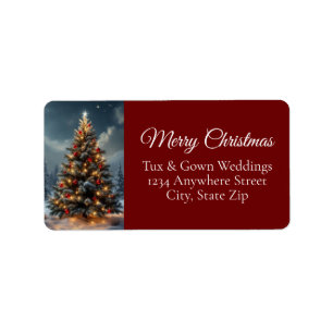 Elegant Script Tree Non Photo Red Christmas Tree Label