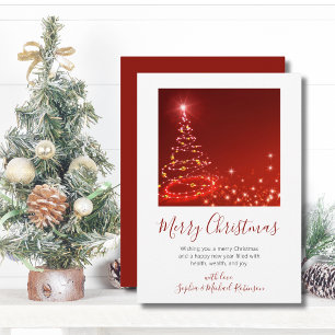 Elegant Script Tree Red Non Photo Christmas  Holiday Card