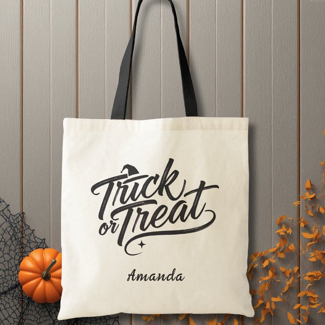 Elegant Script Trick or Treat Halloween Tote Bag (Creator Uploaded)