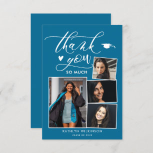 Elegant Script Turquoise Chic 4 Photo Graduation Thank You Card