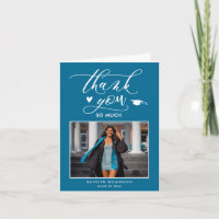 Elegant Script Turquoise Photo Simple Graduation