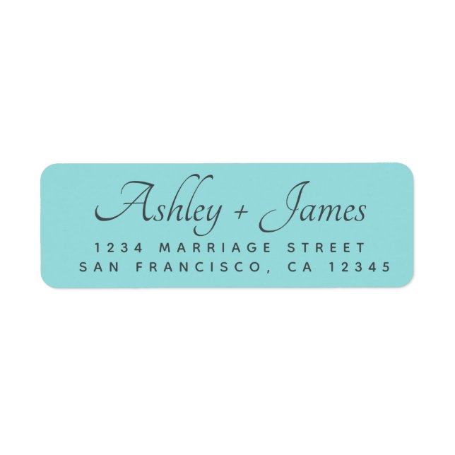 Elegant Script Turquoise Wedding Return Address (Front)