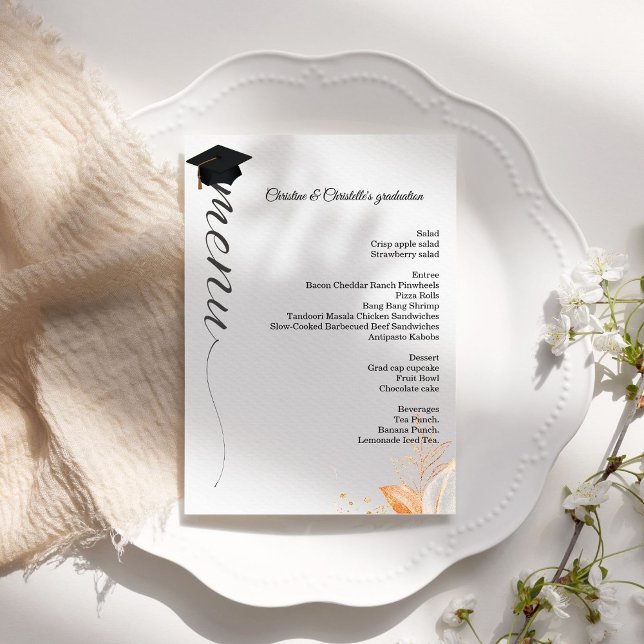 Elegant Script Twins Graduation party dinner menu  (Creator Uploaded)