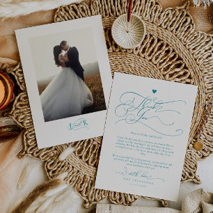 Elegant Script Typography Blue Wedding  Thank You Card