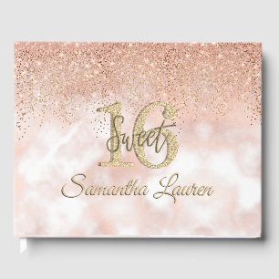 Elegant Script Typography Blush Pink Gold Sweet 16 Guest Book