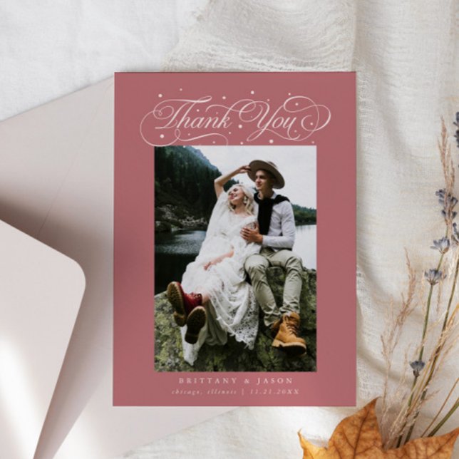 Elegant Script Typography Dots Wedding Pink Thank You Card (Creator Uploaded)