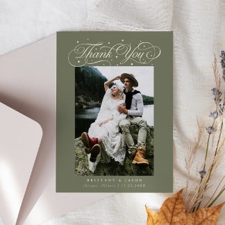 Elegant Script Typography Dots Wedding Sage Green Thank You Card