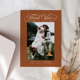 Elegant Script Typography Dots Wedding Terracotta Thank You Card