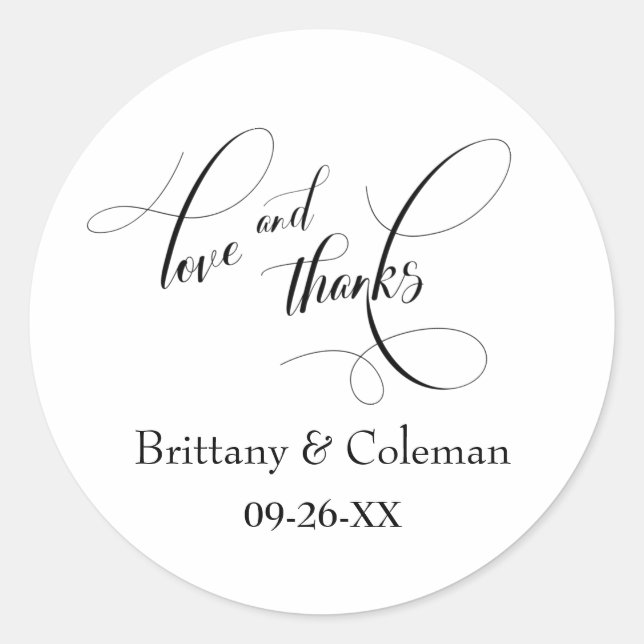 Elegant Script Typography Love & Thanks Simple Classic Round Sticker (Front)
