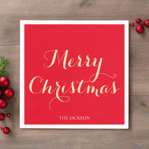 Elegant Script Typography Merry Christmas Red  Napkin