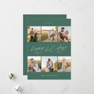 Elegant Script Typography Modern 6 Photo Collage  Holiday Card