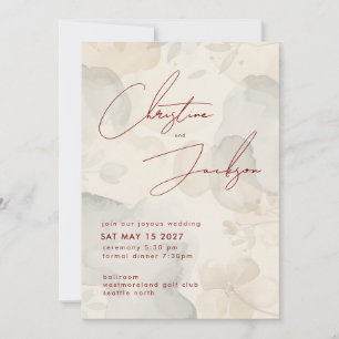 Elegant Script Typography Modern Cream Wedding Invitation