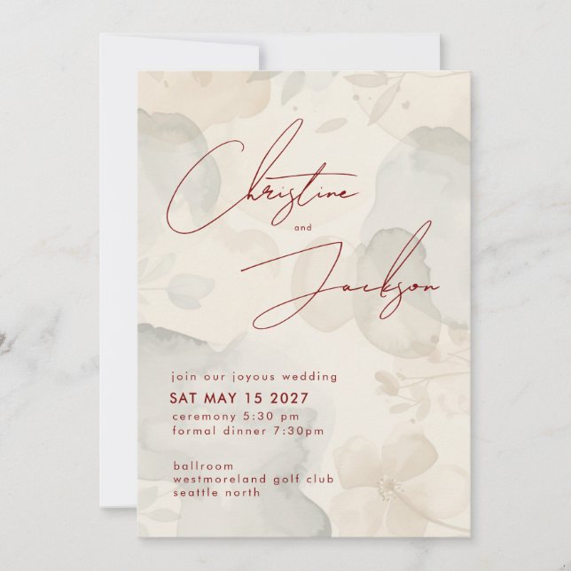 Elegant Script Typography Modern Cream Wedding Invitation (Front)