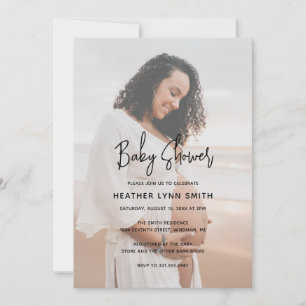 Elegant Script Typography Modern Photo Baby Shower Invitation
