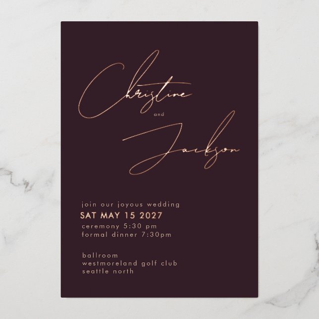 Elegant Script Typography Modern Plum Wedding Rose (Front)