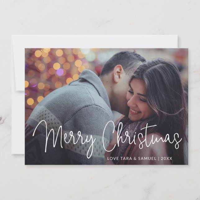 Elegant Script Typography Photo Modern Christmas Holiday Card (Front)