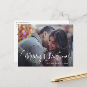 Elegant Script Typography Photo Modern Christmas Holiday Postcard