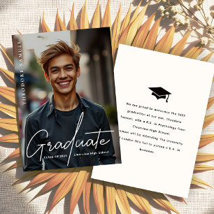 Elegant Script Typography Photo Overlay Graduation Announcement