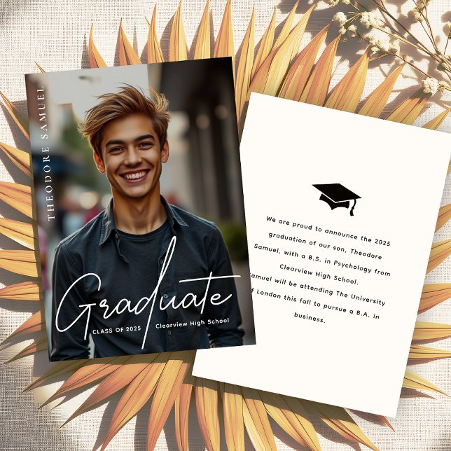 Elegant Script Typography Photo Overlay Graduation Announcement (Creator Uploaded)