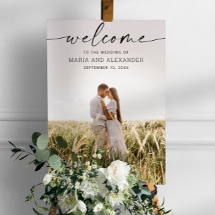 Elegant script typography photo wedding welcome poster