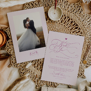 Elegant Script Typography Pink Wedding  Thank You Card