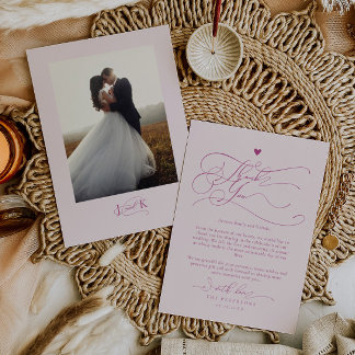 Elegant Script Typography Pink Wedding Thank You Card