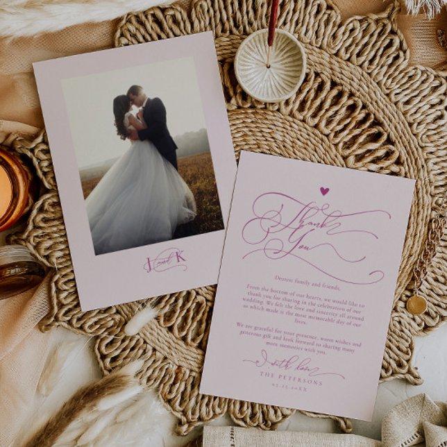 Elegant Script Typography Pink Wedding  Thank You Card (Creator Uploaded)