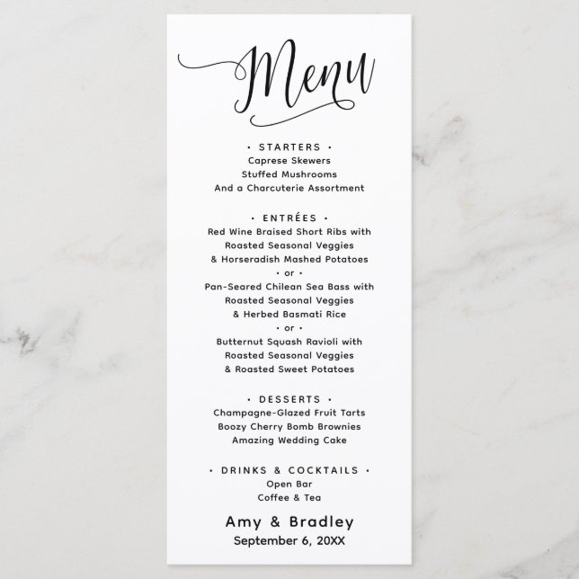 Elegant Script Typography Simple White Menu (Front)
