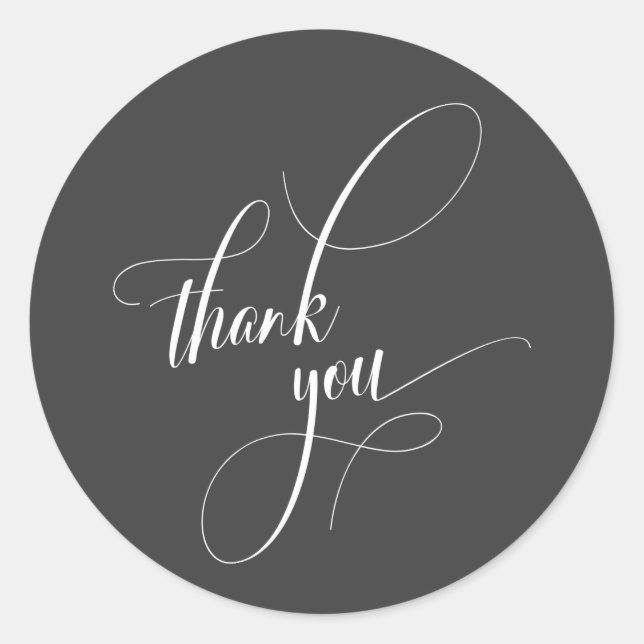 Elegant Script Typography Thank You Dark Grey Classic Round Sticker (Front)